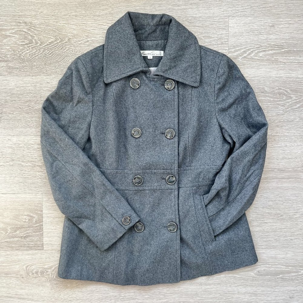 Kenneth Cole Gray Wool Blend Pea Coat, Size 14, Fully Lined